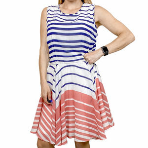 Maison Jules Dress Fit and Flare Summer White Blue Pink Striped Dress Size Large